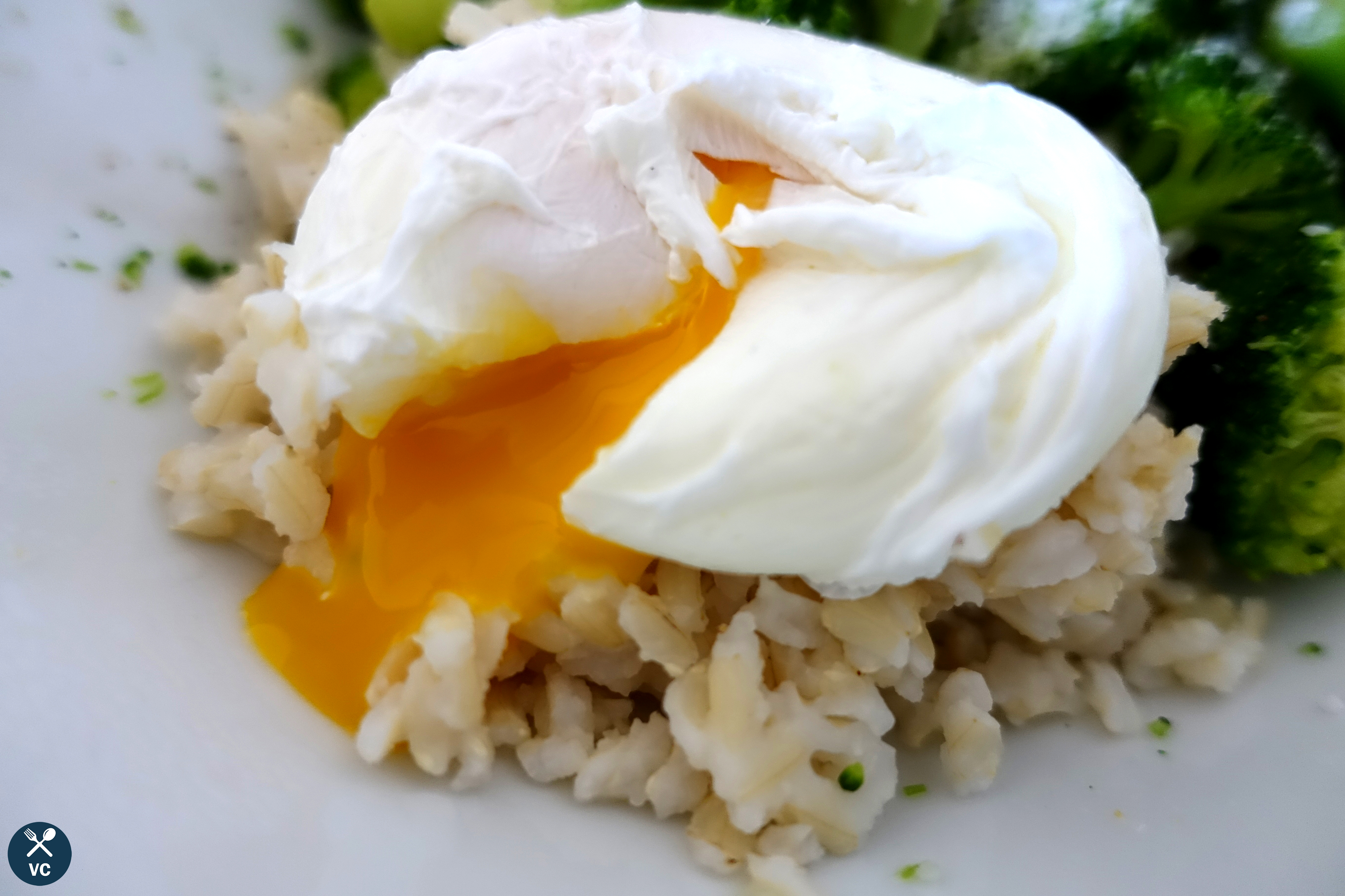 Poached egg on top of rice (VC in the Kitchen)