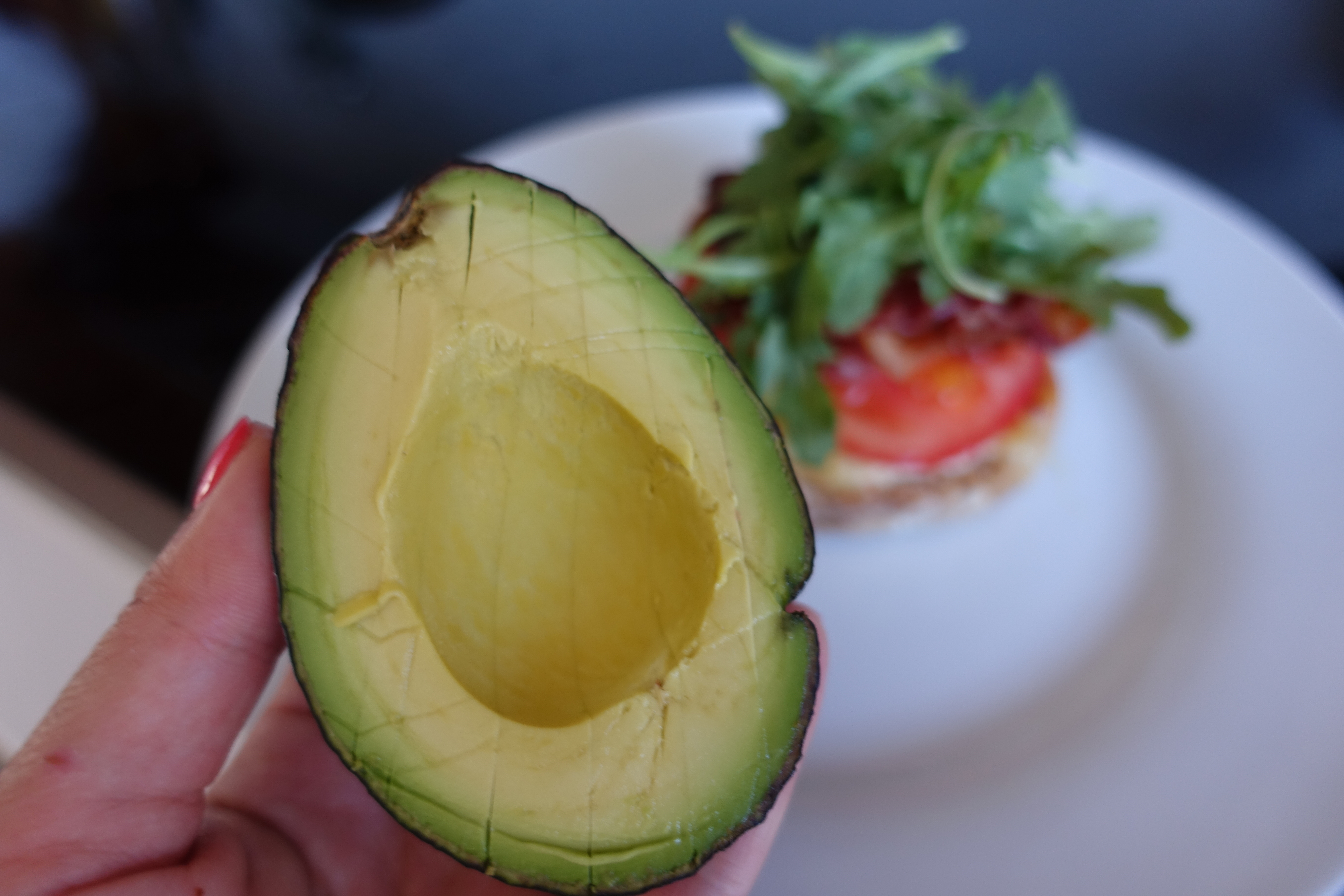 avocado for the open faced breakfast sandwich