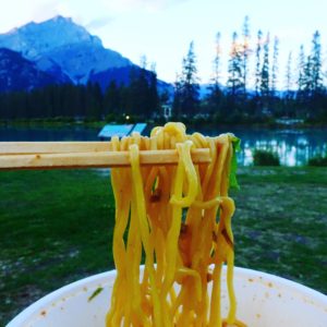 Ramen from Chaya eaten by the Bow River, Banff, Alberta