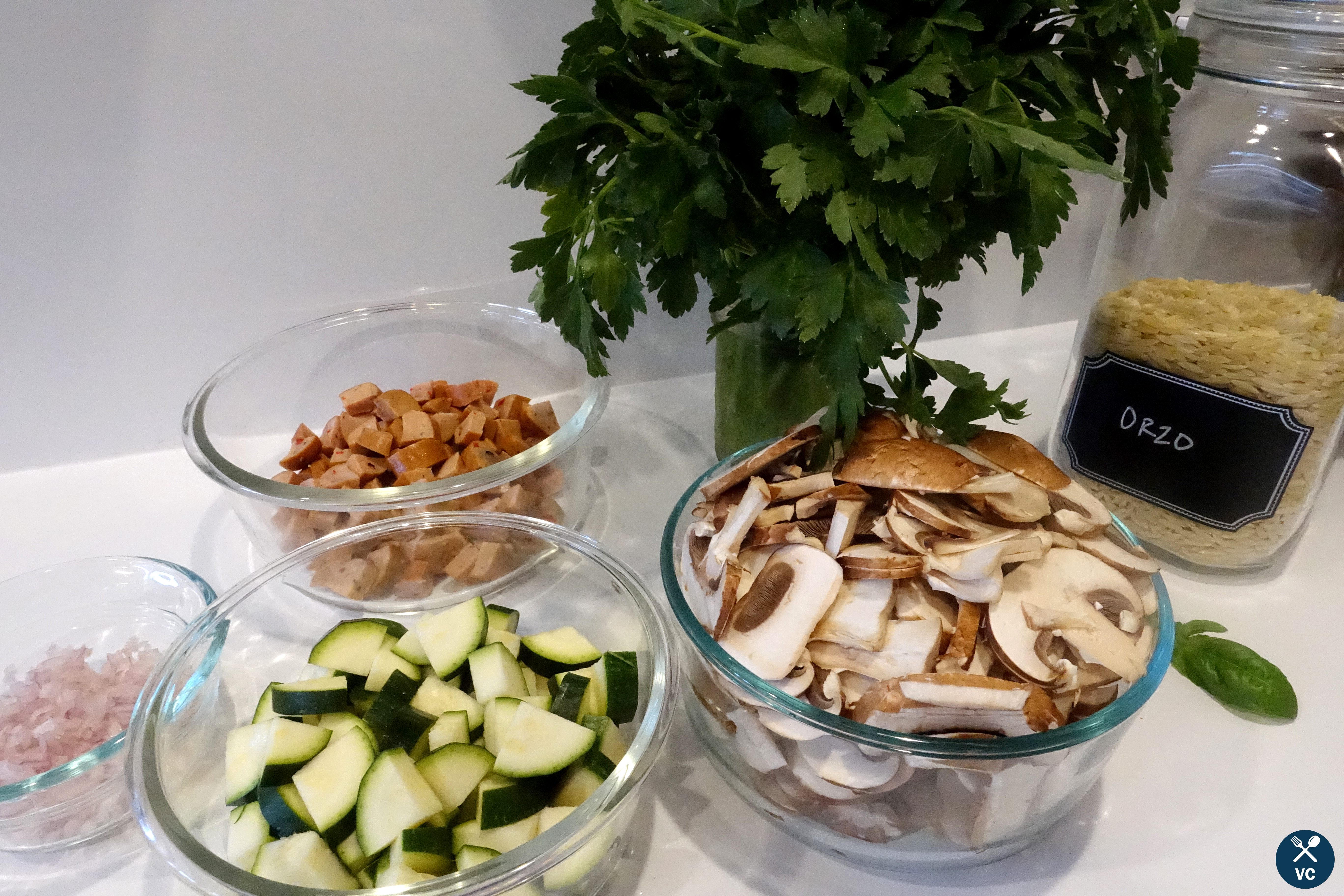 Ingredients for One-Pan Sausage and Veggie orzo