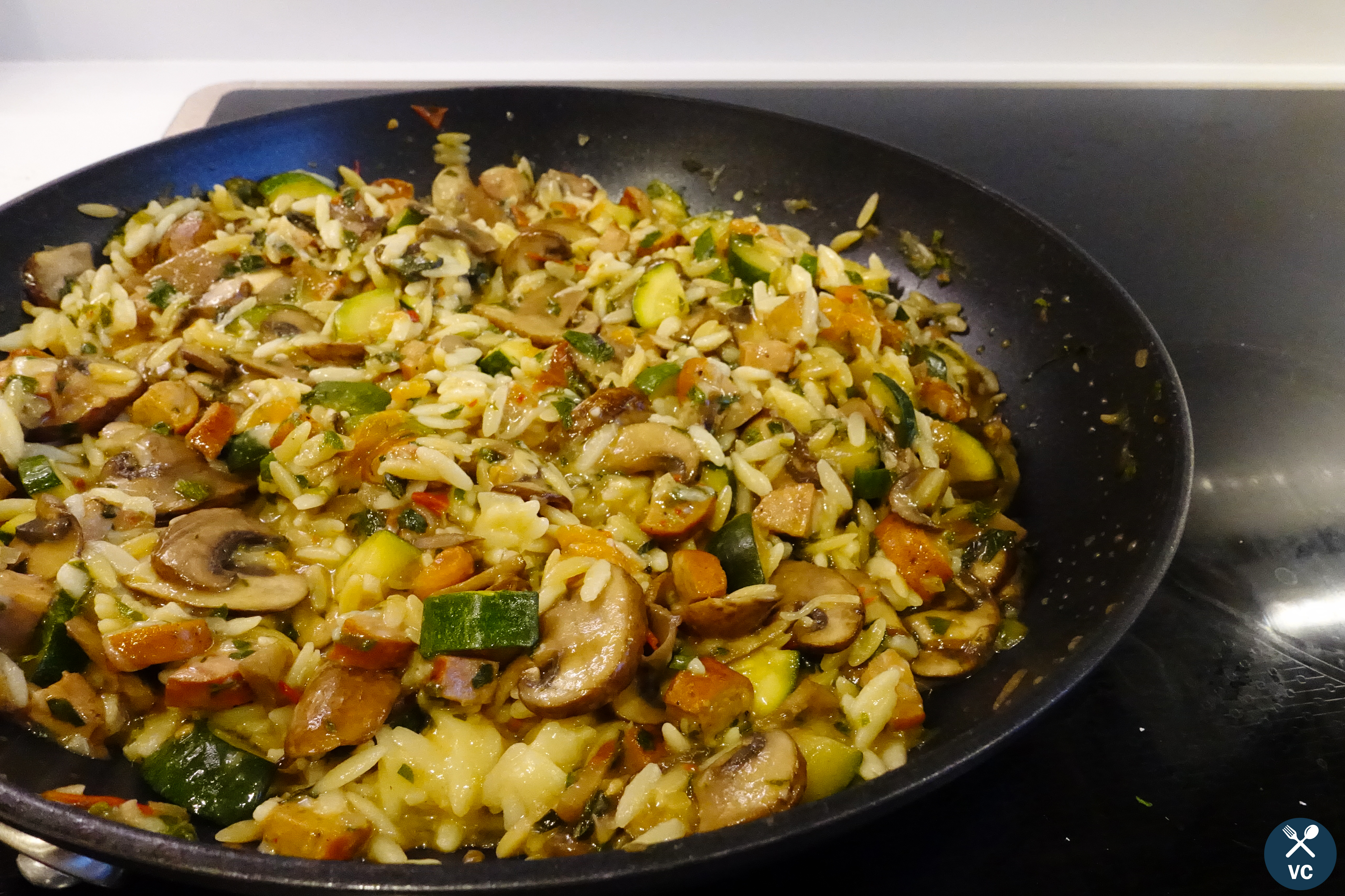 One Pan Sausage Veggie Orzo