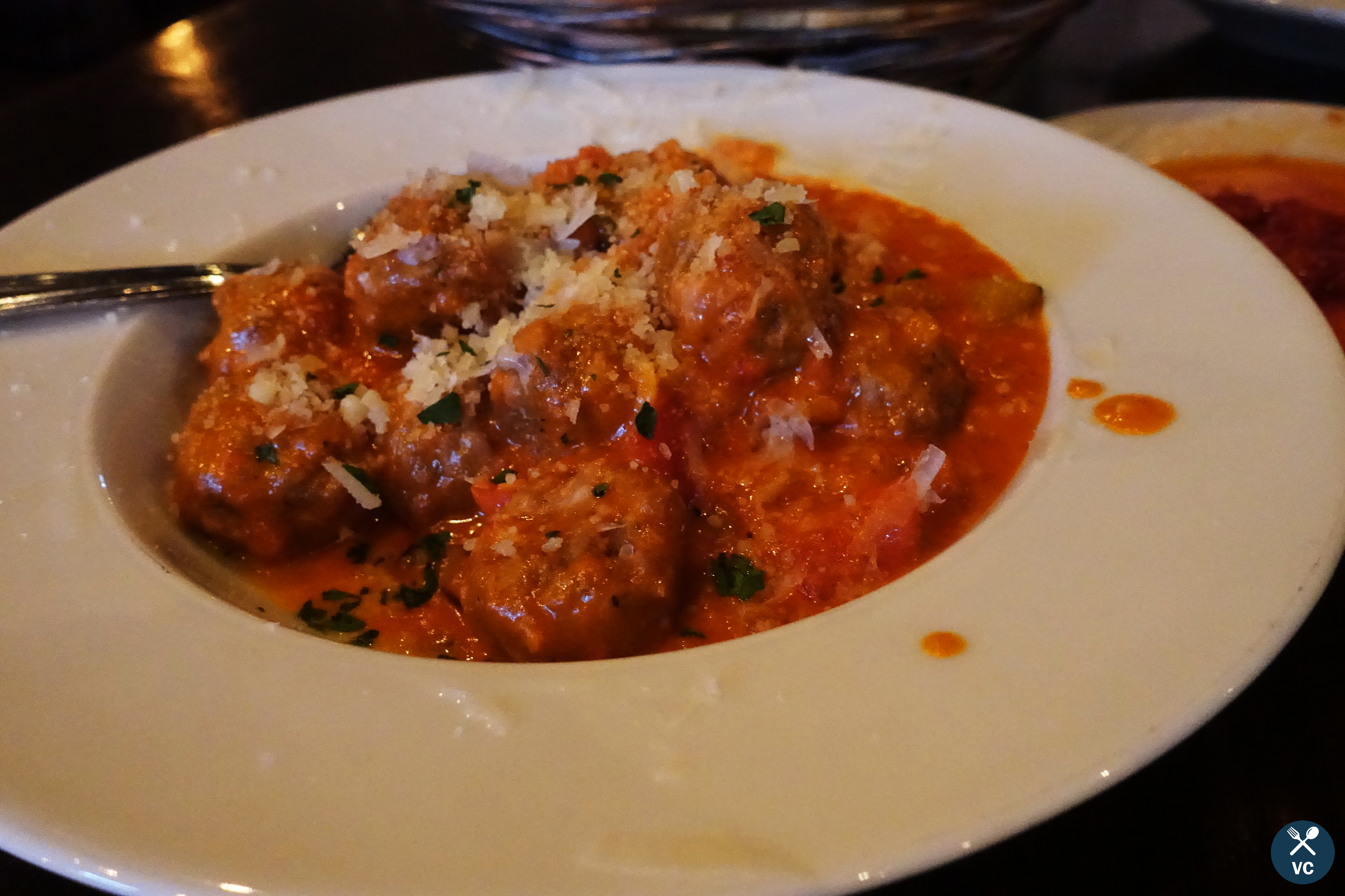 Meatballs with Eggplant-Tomato Caponata sauce from Bella Trattoria, SF (VC in the Kitchen)