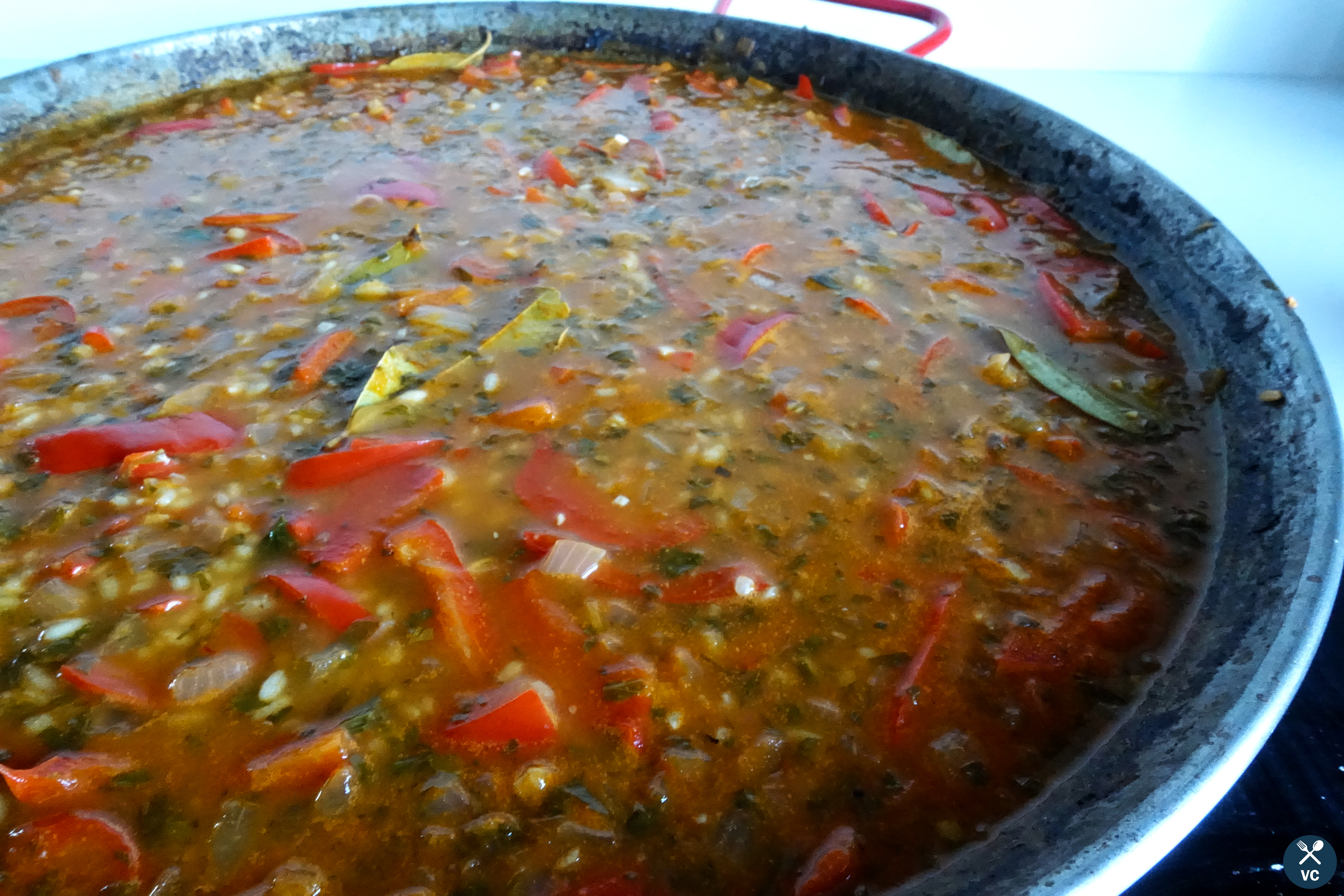 Simmering paella in progress (VC in the Kitchen)