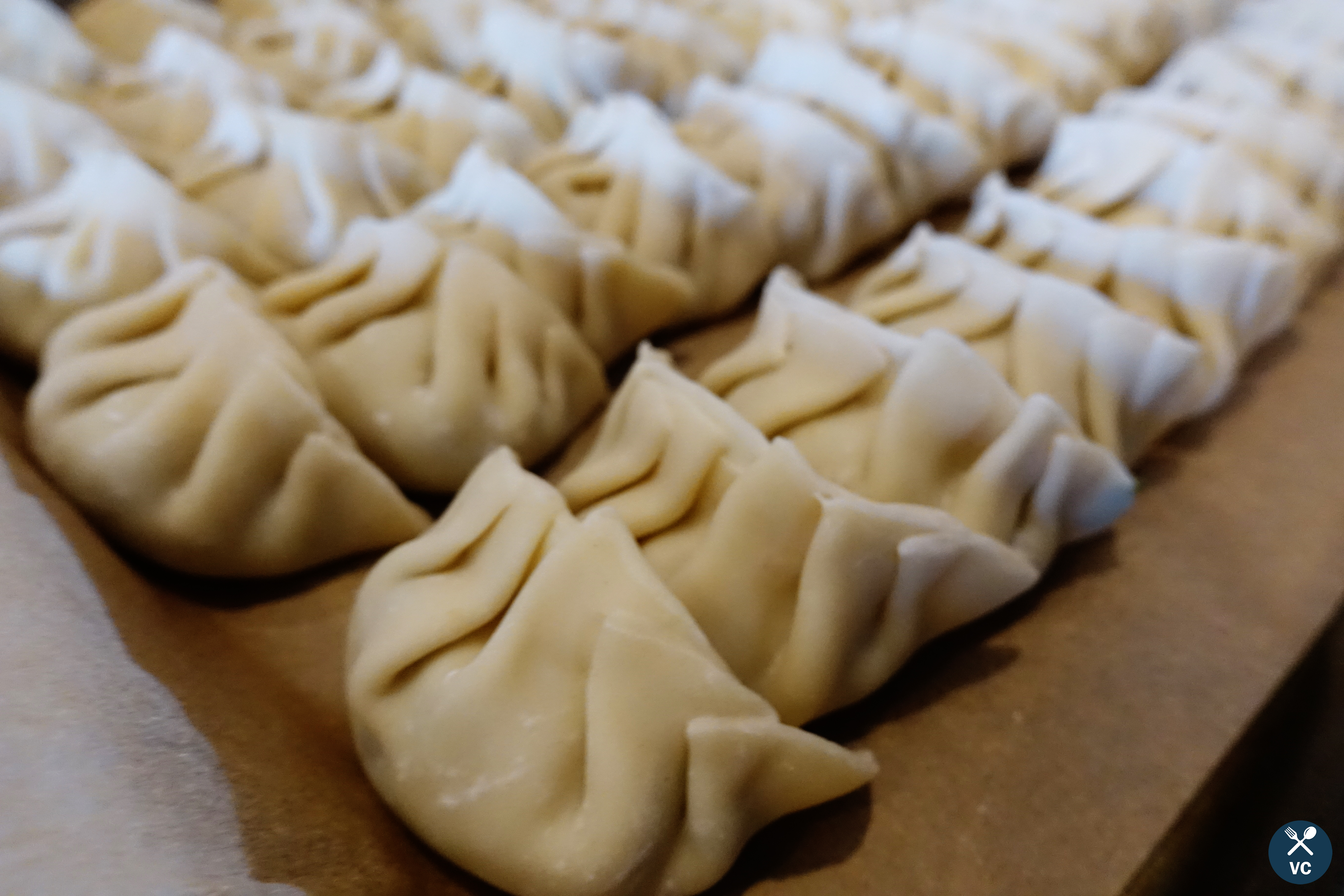 Assembled uncooked Asian pork and cabbage dumplings (VC in the Kitchen)