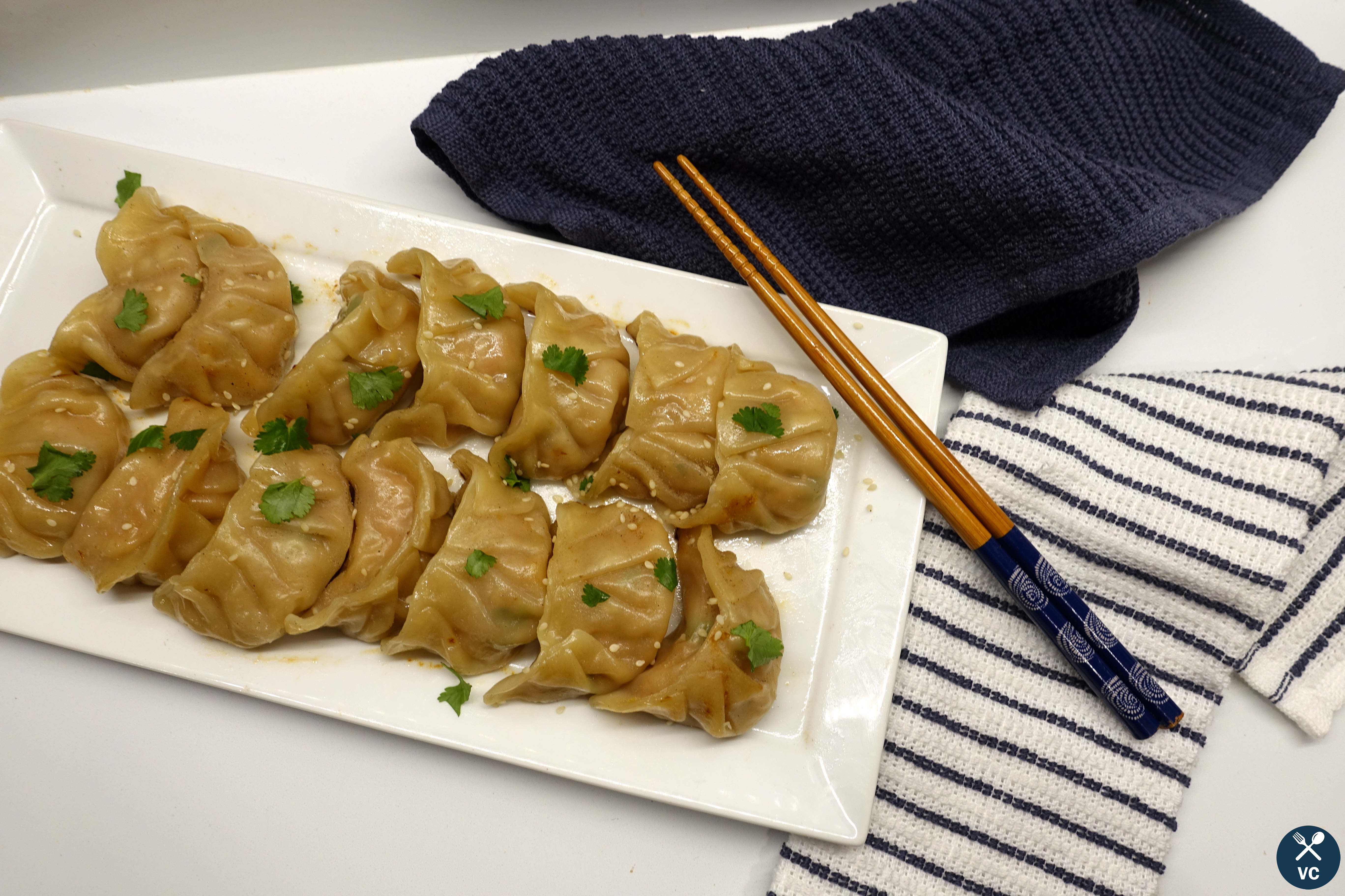 Asian pork and cabbage dumplings (VC in the kitchen)